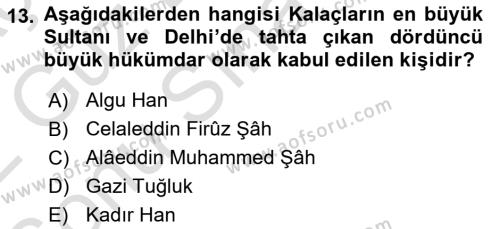 Ortaçağ ve Yeniçağ Türk Devletleri Tarihi Dersi 2021 - 2022 Yılı (Final) Dönem Sonu Sınavı 13. Soru