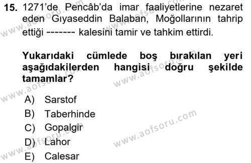 Ortaçağ ve Yeniçağ Türk Devletleri Tarihi Dersi 2021 - 2022 Yılı (Final) Dönem Sonu Sınavı 15. Soru