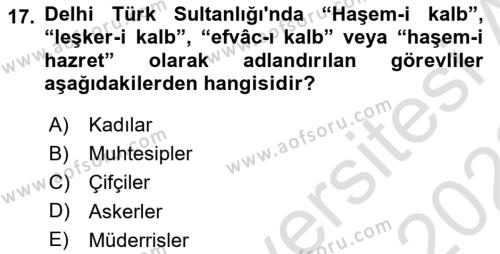 Ortaçağ ve Yeniçağ Türk Devletleri Tarihi Dersi 2021 - 2022 Yılı Yaz Okulu Sınavı 17. Soru