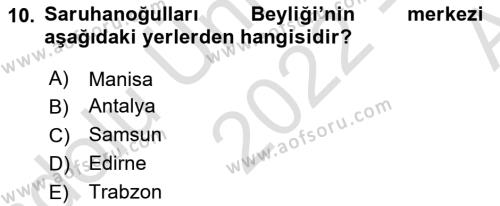 Ortaçağ ve Yeniçağ Türk Devletleri Tarihi Dersi 2022 - 2023 Yılı (Vize) Ara Sınavı 10. Soru