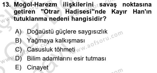 Ortaçağ ve Yeniçağ Türk Devletleri Tarihi Dersi 2022 - 2023 Yılı (Vize) Ara Sınavı 13. Soru