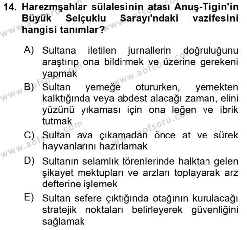 Ortaçağ ve Yeniçağ Türk Devletleri Tarihi Dersi 2022 - 2023 Yılı (Vize) Ara Sınavı 14. Soru