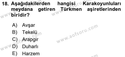 Ortaçağ ve Yeniçağ Türk Devletleri Tarihi Dersi 2022 - 2023 Yılı (Vize) Ara Sınavı 18. Soru