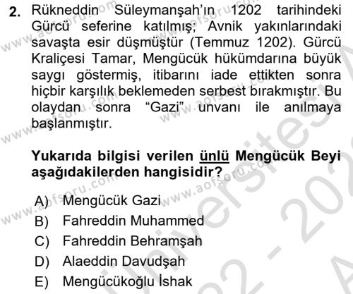 Ortaçağ ve Yeniçağ Türk Devletleri Tarihi Dersi 2022 - 2023 Yılı (Vize) Ara Sınavı 2. Soru