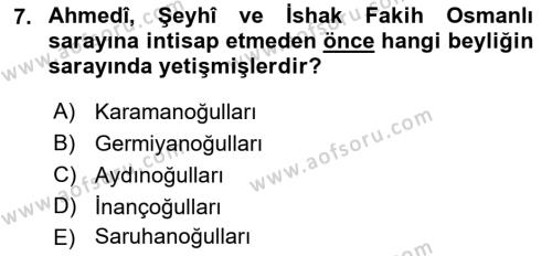 Ortaçağ ve Yeniçağ Türk Devletleri Tarihi Dersi 2022 - 2023 Yılı (Vize) Ara Sınavı 7. Soru