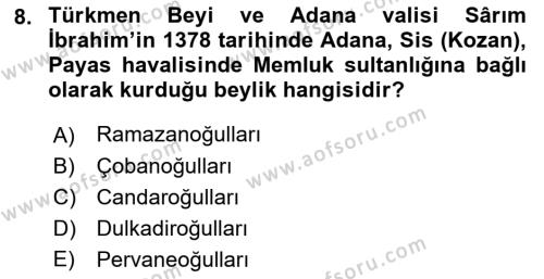 Ortaçağ ve Yeniçağ Türk Devletleri Tarihi Dersi 2022 - 2023 Yılı (Vize) Ara Sınavı 8. Soru