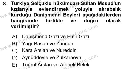 Ortaçağ ve Yeniçağ Türk Devletleri Tarihi Dersi 2022 - 2023 Yılı Yaz Okulu Sınavı 8. Soru