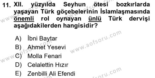 Ortaçağ ve Yeniçağ Türk Devletleri Tarihi Dersi 2023 - 2024 Yılı (Vize) Ara Sınavı 11. Soru