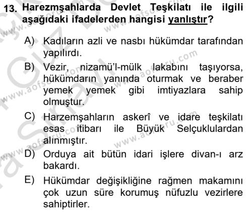 Ortaçağ ve Yeniçağ Türk Devletleri Tarihi Dersi 2023 - 2024 Yılı (Vize) Ara Sınavı 13. Soru