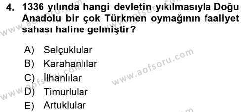 Ortaçağ ve Yeniçağ Türk Devletleri Tarihi Dersi 2023 - 2024 Yılı (Vize) Ara Sınavı 4. Soru