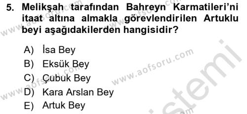 Ortaçağ ve Yeniçağ Türk Devletleri Tarihi Dersi 2023 - 2024 Yılı (Vize) Ara Sınavı 5. Soru