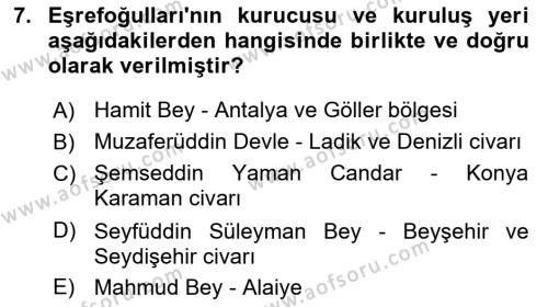 Ortaçağ ve Yeniçağ Türk Devletleri Tarihi Dersi 2023 - 2024 Yılı (Vize) Ara Sınavı 7. Soru