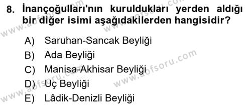 Ortaçağ ve Yeniçağ Türk Devletleri Tarihi Dersi 2023 - 2024 Yılı (Vize) Ara Sınavı 8. Soru