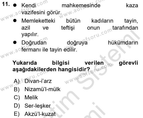 Ortaçağ ve Yeniçağ Türk Devletleri Tarihi Dersi 2024 - 2025 Yılı (Vize) Ara Sınavı 11. Soru