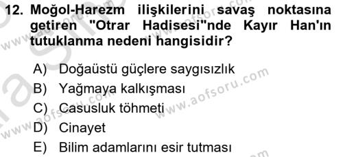 Ortaçağ ve Yeniçağ Türk Devletleri Tarihi Dersi 2024 - 2025 Yılı (Vize) Ara Sınavı 12. Soru