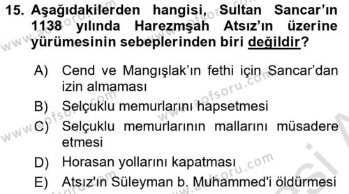 Ortaçağ ve Yeniçağ Türk Devletleri Tarihi Dersi 2024 - 2025 Yılı (Vize) Ara Sınavı 15. Soru