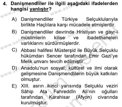 Ortaçağ ve Yeniçağ Türk Devletleri Tarihi Dersi 2024 - 2025 Yılı (Vize) Ara Sınavı 4. Soru