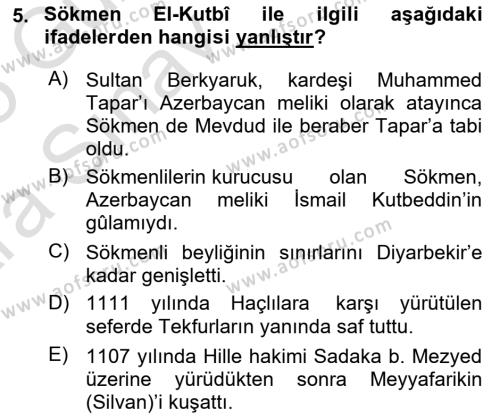 Ortaçağ ve Yeniçağ Türk Devletleri Tarihi Dersi 2024 - 2025 Yılı (Vize) Ara Sınavı 5. Soru