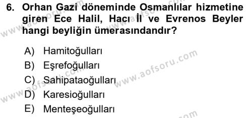 Ortaçağ ve Yeniçağ Türk Devletleri Tarihi Dersi 2024 - 2025 Yılı (Vize) Ara Sınavı 6. Soru