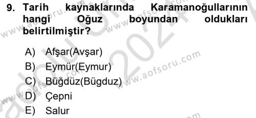 Ortaçağ ve Yeniçağ Türk Devletleri Tarihi Dersi 2024 - 2025 Yılı (Vize) Ara Sınavı 9. Soru