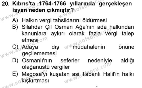 Osmanlı Tarihi (1566-1789) Dersi 2012 - 2013 Yılı (Final) Dönem Sonu Sınavı 20. Soru
