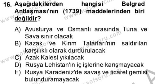 Osmanlı Tarihi (1566-1789) Dersi 2014 - 2015 Yılı (Final) Dönem Sonu Sınavı 16. Soru