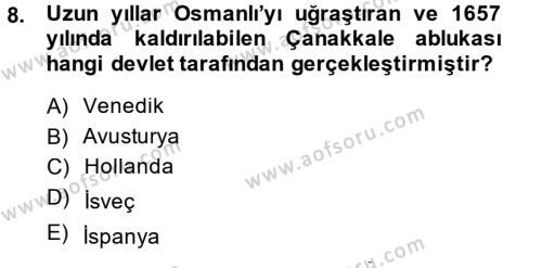 Osmanlı Tarihi (1566-1789) Dersi 2014 - 2015 Yılı (Final) Dönem Sonu Sınavı 8. Soru