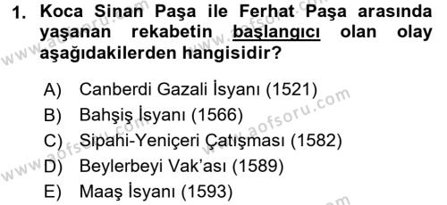 Osmanlı Tarihi (1566-1789) Dersi 2017 - 2018 Yılı (Final) Dönem Sonu Sınavı 1. Soru