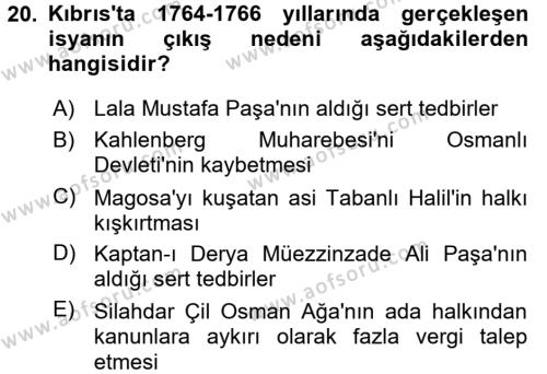 Osmanlı Tarihi (1566-1789) Dersi 2017 - 2018 Yılı (Final) Dönem Sonu Sınavı 20. Soru