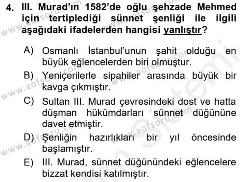 Osmanlı Tarihi (1566-1789) Dersi 2018 - 2019 Yılı (Vize) Ara Sınavı 4. Soru