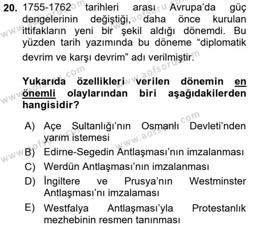 Osmanlı Tarihi (1566-1789) Dersi 2018 - 2019 Yılı (Final) Dönem Sonu Sınavı 20. Soru