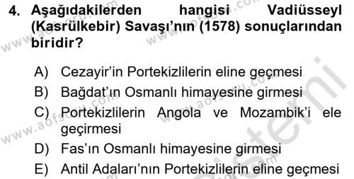 Osmanlı Tarihi (1566-1789) Dersi 2021 - 2022 Yılı (Vize) Ara Sınavı 4. Soru