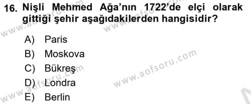 Osmanlı Tarihi (1566-1789) Dersi 2021 - 2022 Yılı (Final) Dönem Sonu Sınavı 16. Soru