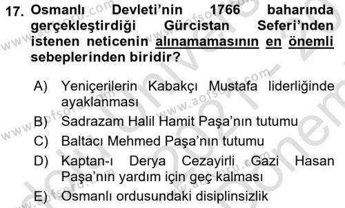 Osmanlı Tarihi (1566-1789) Dersi 2021 - 2022 Yılı (Final) Dönem Sonu Sınavı 17. Soru