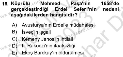 Osmanlı Tarihi (1566-1789) Dersi 2023 - 2024 Yılı (Vize) Ara Sınavı 16. Soru