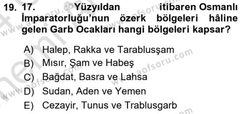 Osmanlı Tarihi (1566-1789) Dersi 2023 - 2024 Yılı (Vize) Ara Sınavı 19. Soru