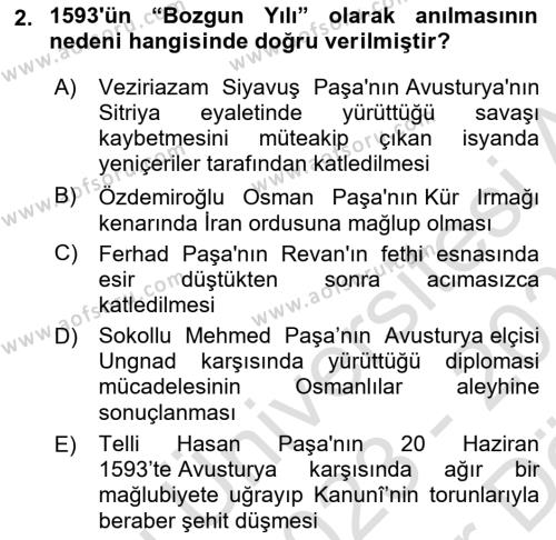 Osmanlı Tarihi (1566-1789) Dersi 2023 - 2024 Yılı (Vize) Ara Sınavı 2. Soru