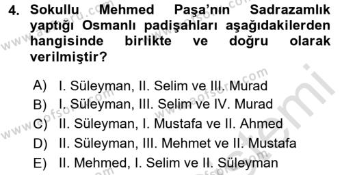 Osmanlı Tarihi (1566-1789) Dersi 2023 - 2024 Yılı (Vize) Ara Sınavı 4. Soru