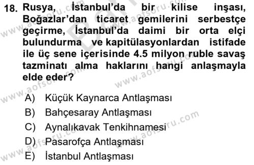 Osmanlı Tarihi (1566-1789) Dersi 2023 - 2024 Yılı (Final) Dönem Sonu Sınavı 18. Soru