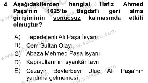 Osmanlı Tarihi (1566-1789) Dersi 2023 - 2024 Yılı (Final) Dönem Sonu Sınavı 4. Soru