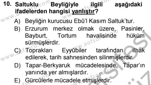 Türkiye Selçuklu Tarihi Dersi 2012 - 2013 Yılı (Vize) Ara Sınavı 10. Soru