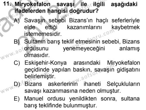 Türkiye Selçuklu Tarihi Dersi 2012 - 2013 Yılı (Vize) Ara Sınavı 11. Soru