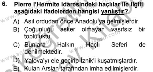 Türkiye Selçuklu Tarihi Dersi 2012 - 2013 Yılı (Vize) Ara Sınavı 6. Soru