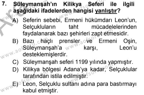 Türkiye Selçuklu Tarihi Dersi 2012 - 2013 Yılı (Vize) Ara Sınavı 7. Soru