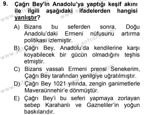 Türkiye Selçuklu Tarihi Dersi 2012 - 2013 Yılı (Vize) Ara Sınavı 9. Soru