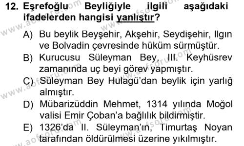 Türkiye Selçuklu Tarihi Dersi 2012 - 2013 Yılı (Final) Dönem Sonu Sınavı 12. Soru
