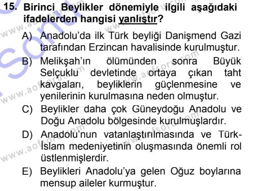 Türkiye Selçuklu Tarihi Dersi 2012 - 2013 Yılı (Final) Dönem Sonu Sınavı 15. Soru