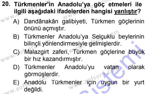 Türkiye Selçuklu Tarihi Dersi 2012 - 2013 Yılı (Final) Dönem Sonu Sınavı 20. Soru