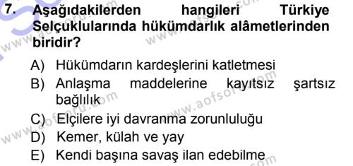 Türkiye Selçuklu Tarihi Dersi 2012 - 2013 Yılı (Final) Dönem Sonu Sınavı 7. Soru