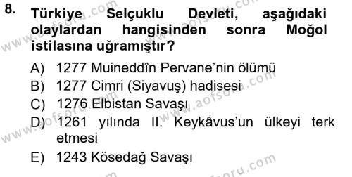 Türkiye Selçuklu Tarihi Dersi 2012 - 2013 Yılı (Final) Dönem Sonu Sınavı 8. Soru
